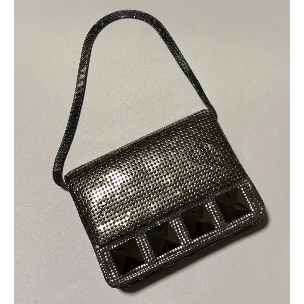 Whiting & Davis Metal Mesh Super Mini Retro Shoulder Bag in Platinum